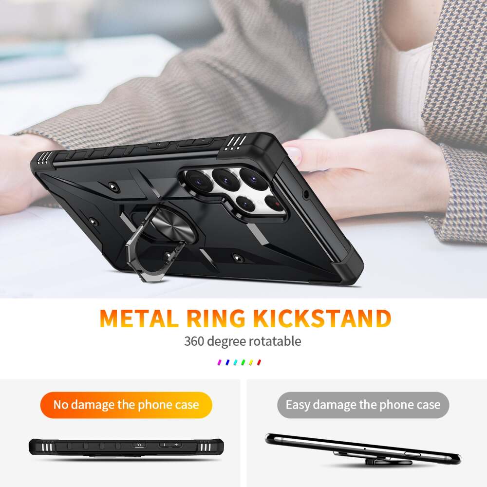 Samsung Galaxy S23 Ultra 5G Case TPU and PC Ring Holder - Black