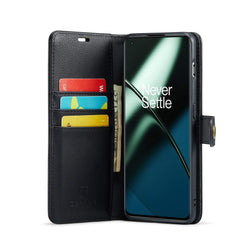 OnePlus 11 Case Crazy Horse Texture Detachable Magnetic PU Leather Black