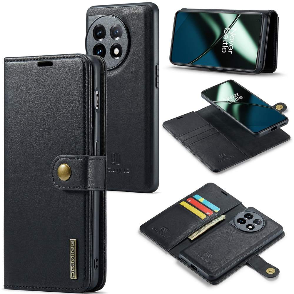OnePlus 11 Case Crazy Horse Texture Detachable Magnetic PU Leather Black