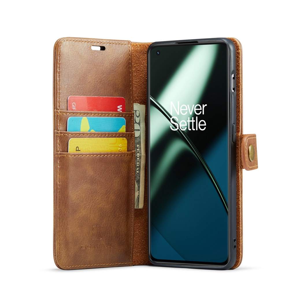 OnePlus 11 Case Crazy Horse Texture Detachable Magnetic PU Leather Brown