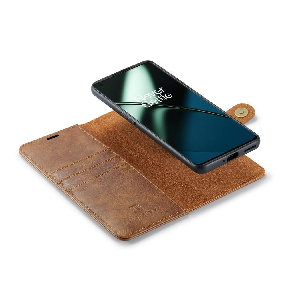 OnePlus 11 Case Crazy Horse Texture Detachable Magnetic PU Leather Brown