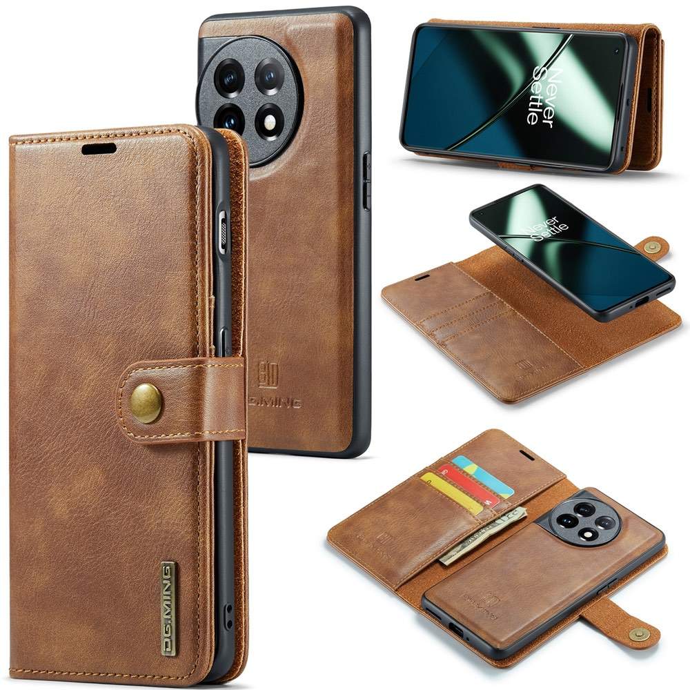 OnePlus 11 Case Crazy Horse Texture Detachable Magnetic PU Leather Brown