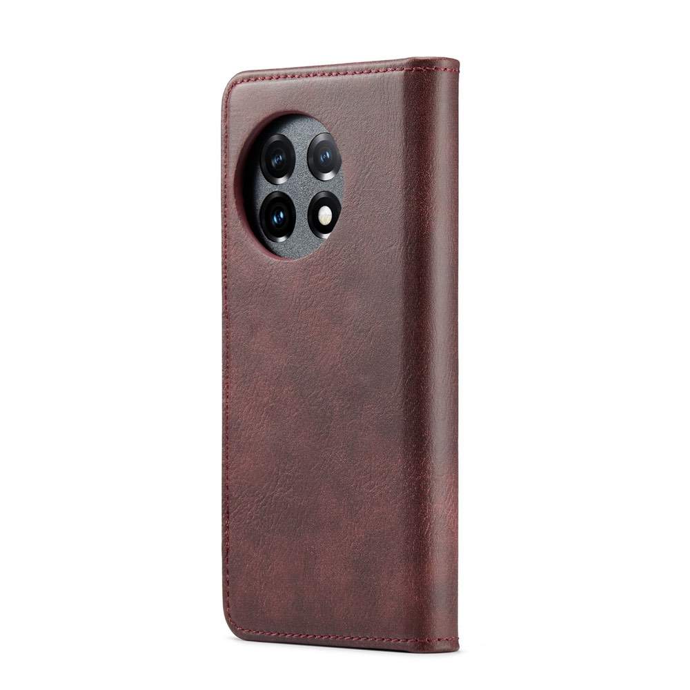 OnePlus 11 Case Crazy Horse Texture Detachable Magnetic PU Leather Deep Burgundy