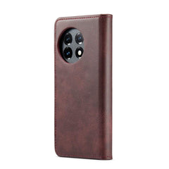 OnePlus 11 Case Crazy Horse Texture Detachable Magnetic PU Leather Deep Burgundy