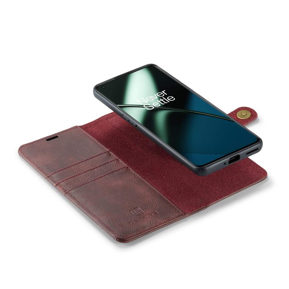 OnePlus 11 Case Crazy Horse Texture Detachable Magnetic PU Leather Deep Burgundy