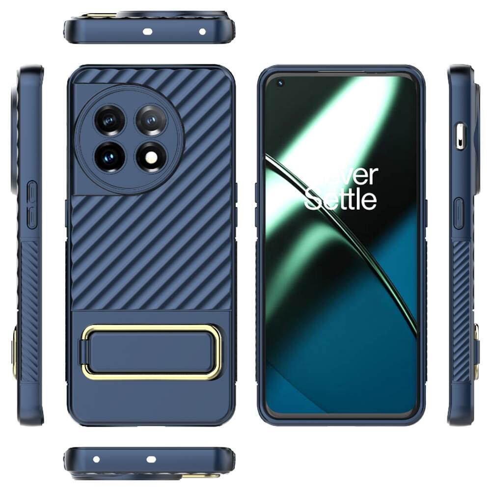 OnePlus 11 Case With Stand Holder and Wavy Textured - Blue