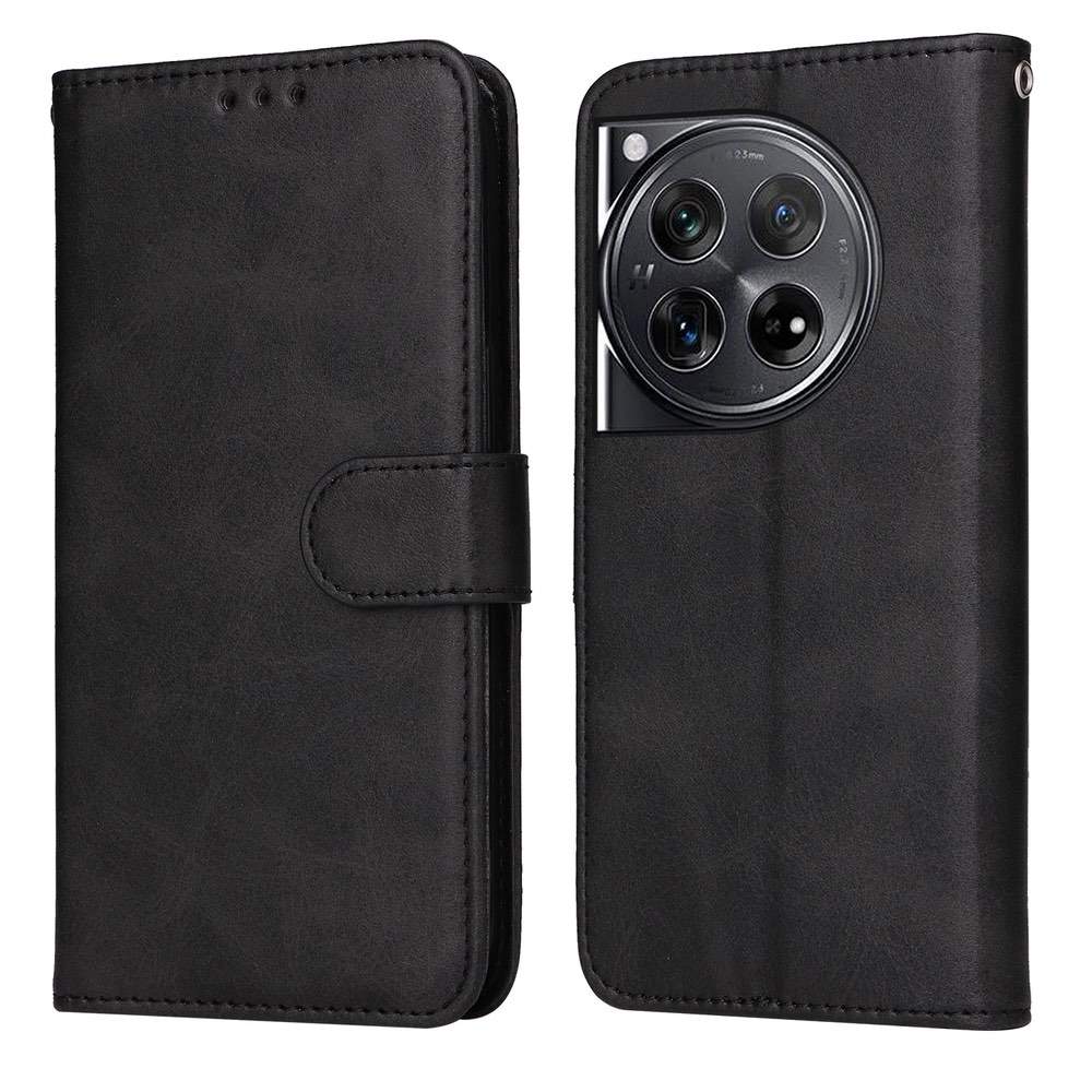 OnePlus 12 Case Classic Calf Texture Flip PU Leather Black