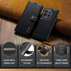 OnePlus 12 Case Crazy Horse Texture Detachable Magnetic PU Leather Black