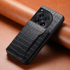 OnePlus 12 Case Crocodile Texture Card Bag Design Black