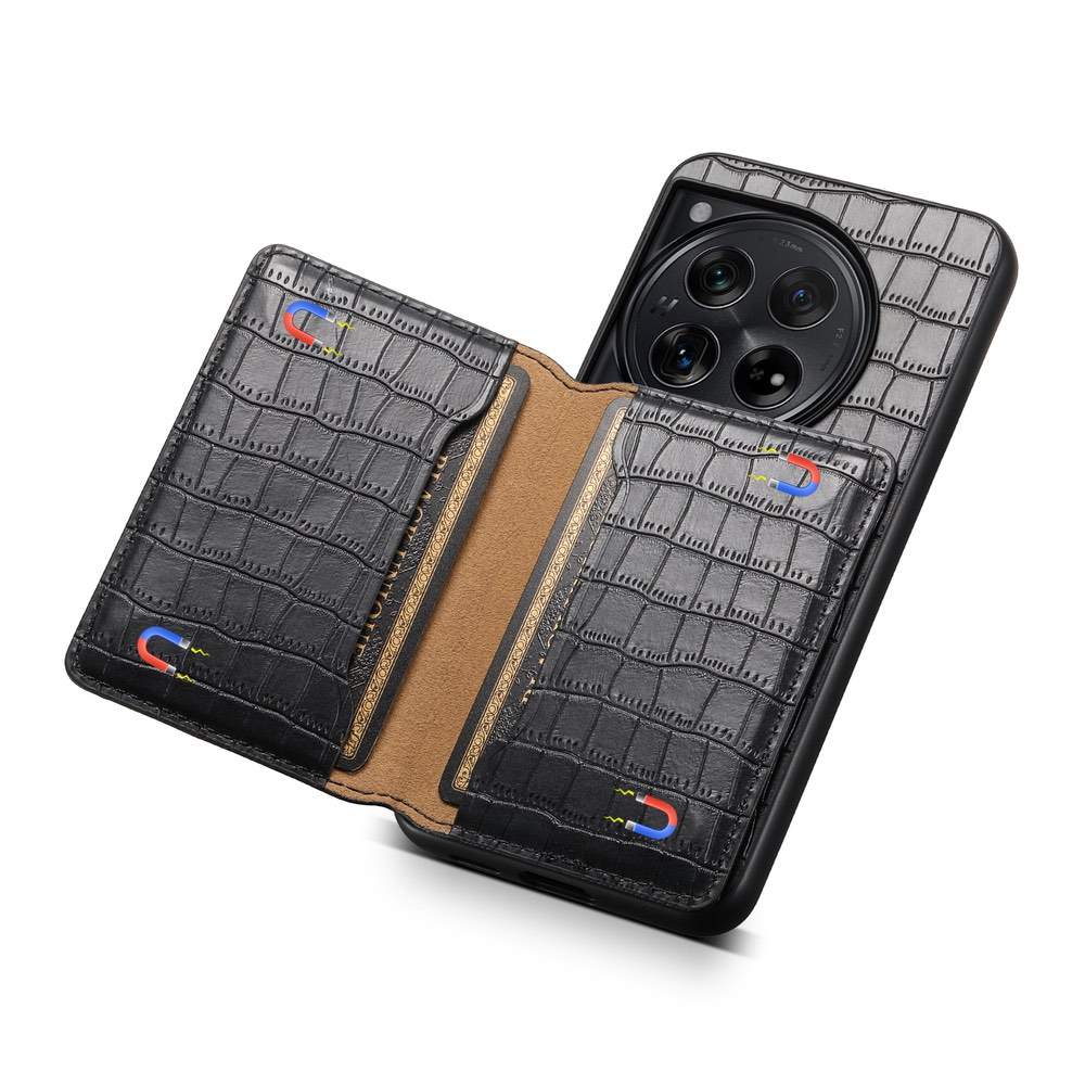 OnePlus 12 Case Crocodile Texture Card Bag Design Black