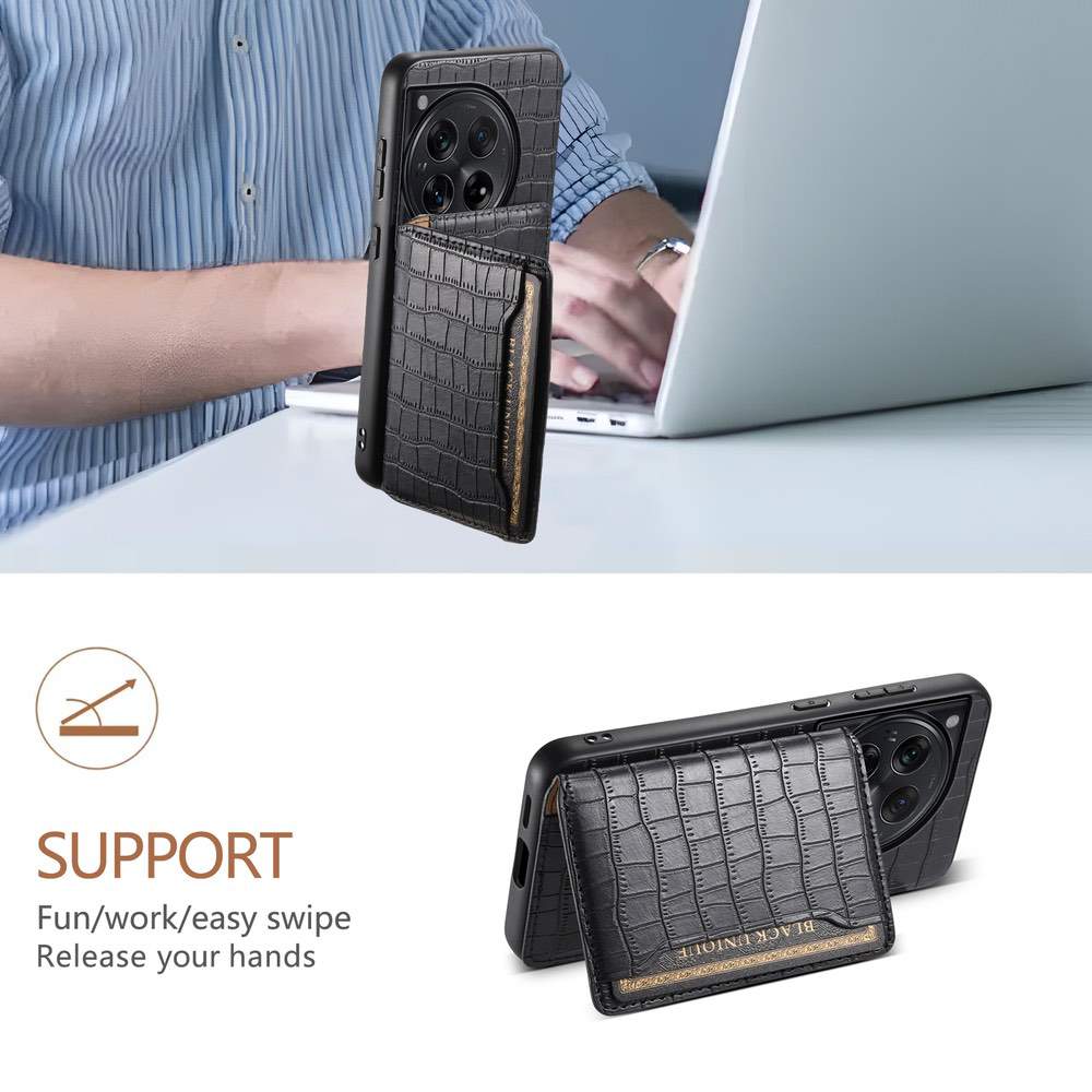 OnePlus 12 Case Crocodile Texture Card Bag Design Black