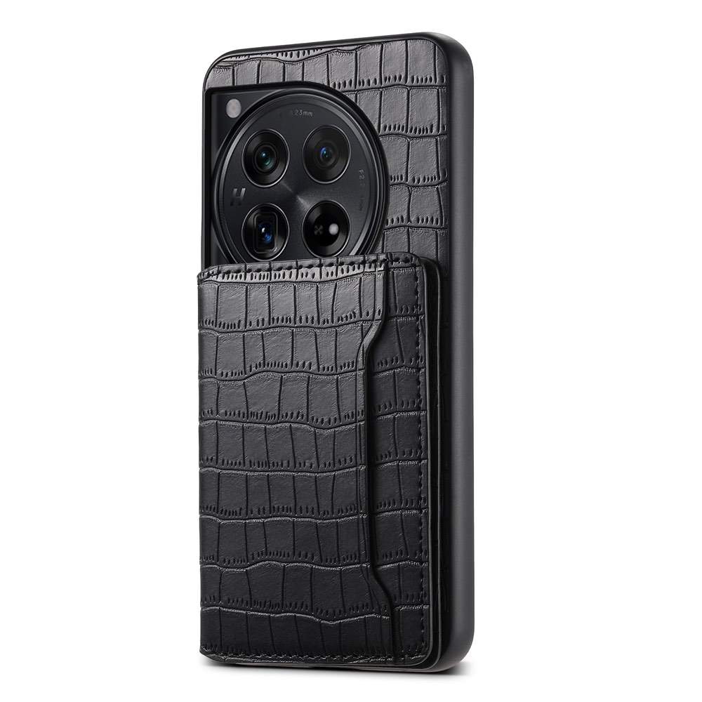 OnePlus 12 Case Crocodile Texture Card Bag Design Black