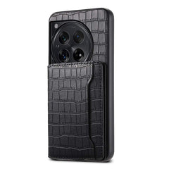 OnePlus 12 Case Crocodile Texture Card Bag Design Black