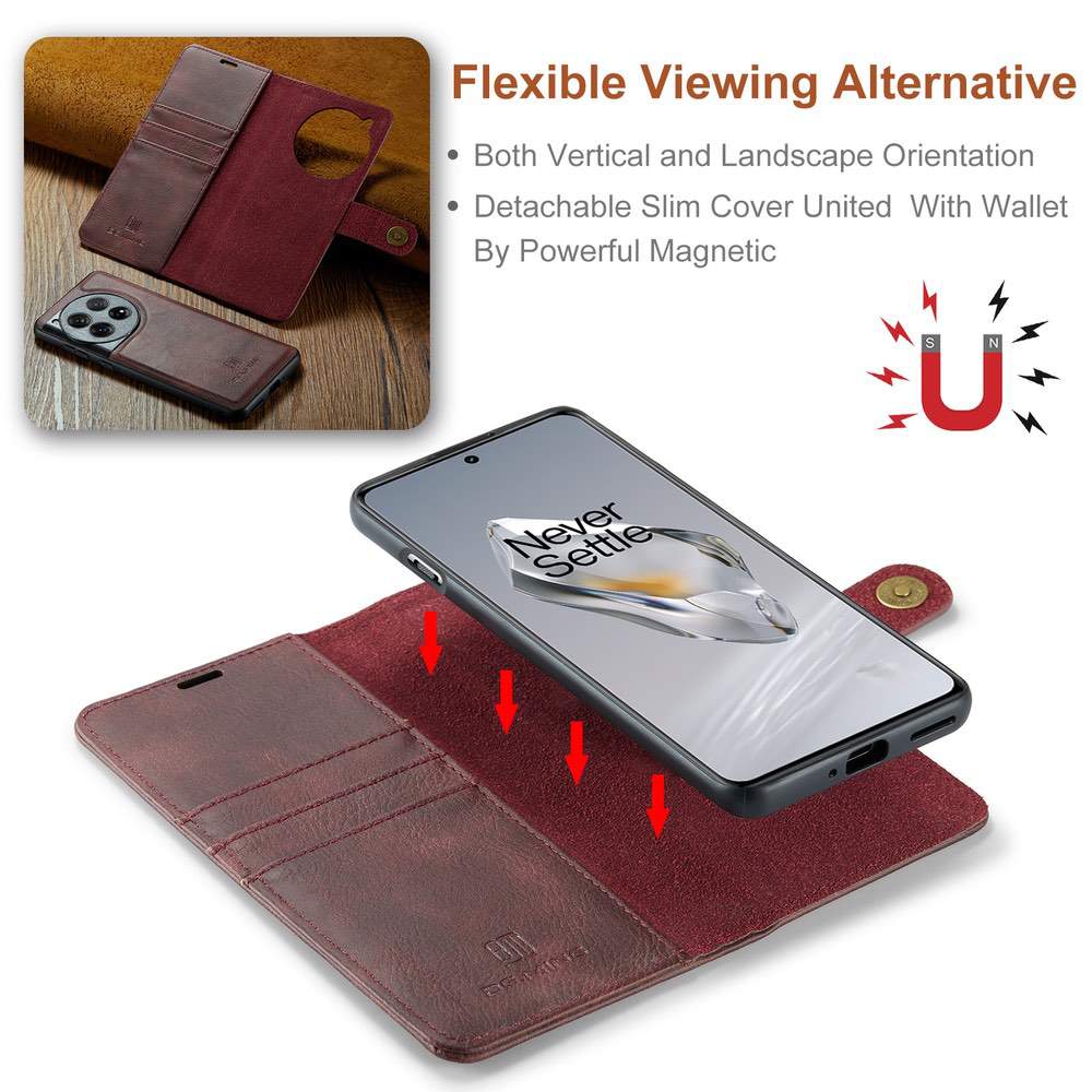 OnePlus 12 Case Detachable Magnetic PU Leather Deep Burgundy