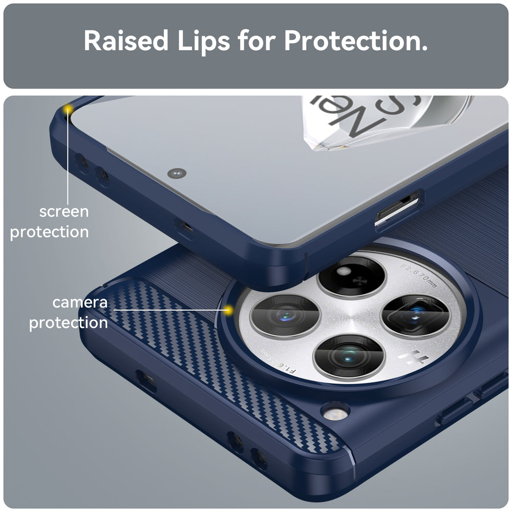 OnePlus 12 Case Shockproof Brushed Texture Carbon Fiber - Blue