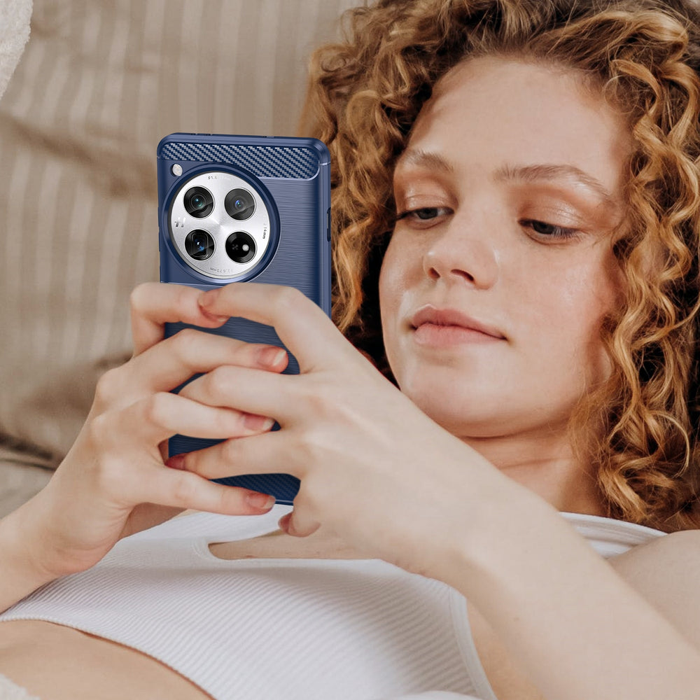 OnePlus 12 Case Shockproof Brushed Texture Carbon Fiber - Blue