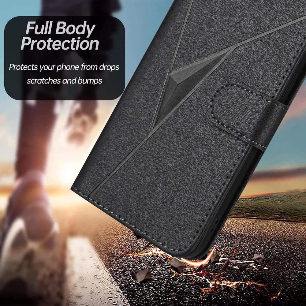OnePlus 12 Case Triangle Pattern Buckle Clasp PU Leather Black