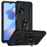 OPPO A16 Case Shockproof with Metal Ring Holder - Black