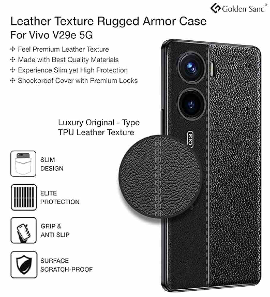 Vivo V29e Case Protective litchi leather texture TPU - Black