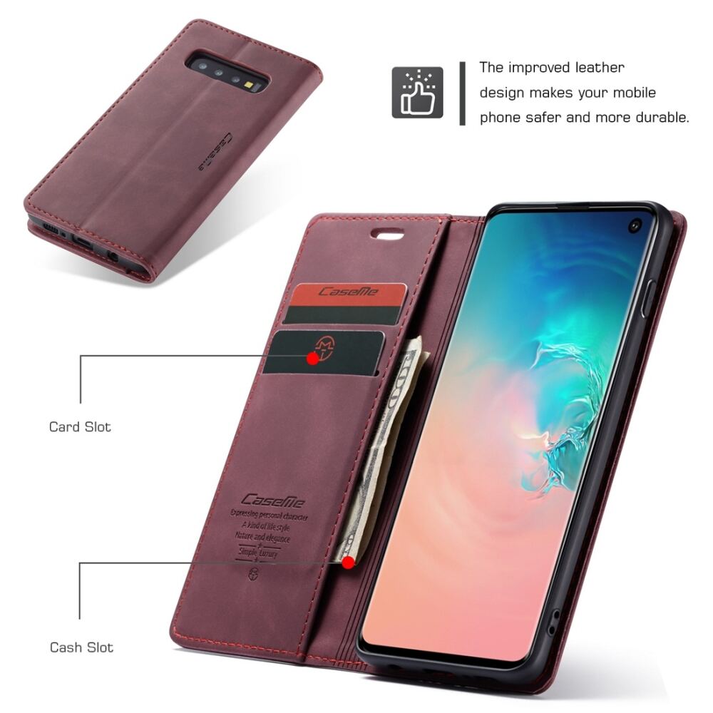 Samsung Galaxy S10 Case Protective Wallet With Two Cards - Wine Red