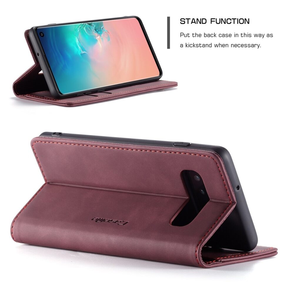 Samsung Galaxy S10 Case Protective Wallet With Two Cards - Wine Red