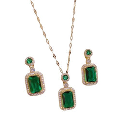 Rectangular Crystal Jewellery Set - Gold Plated Stainless Steel
