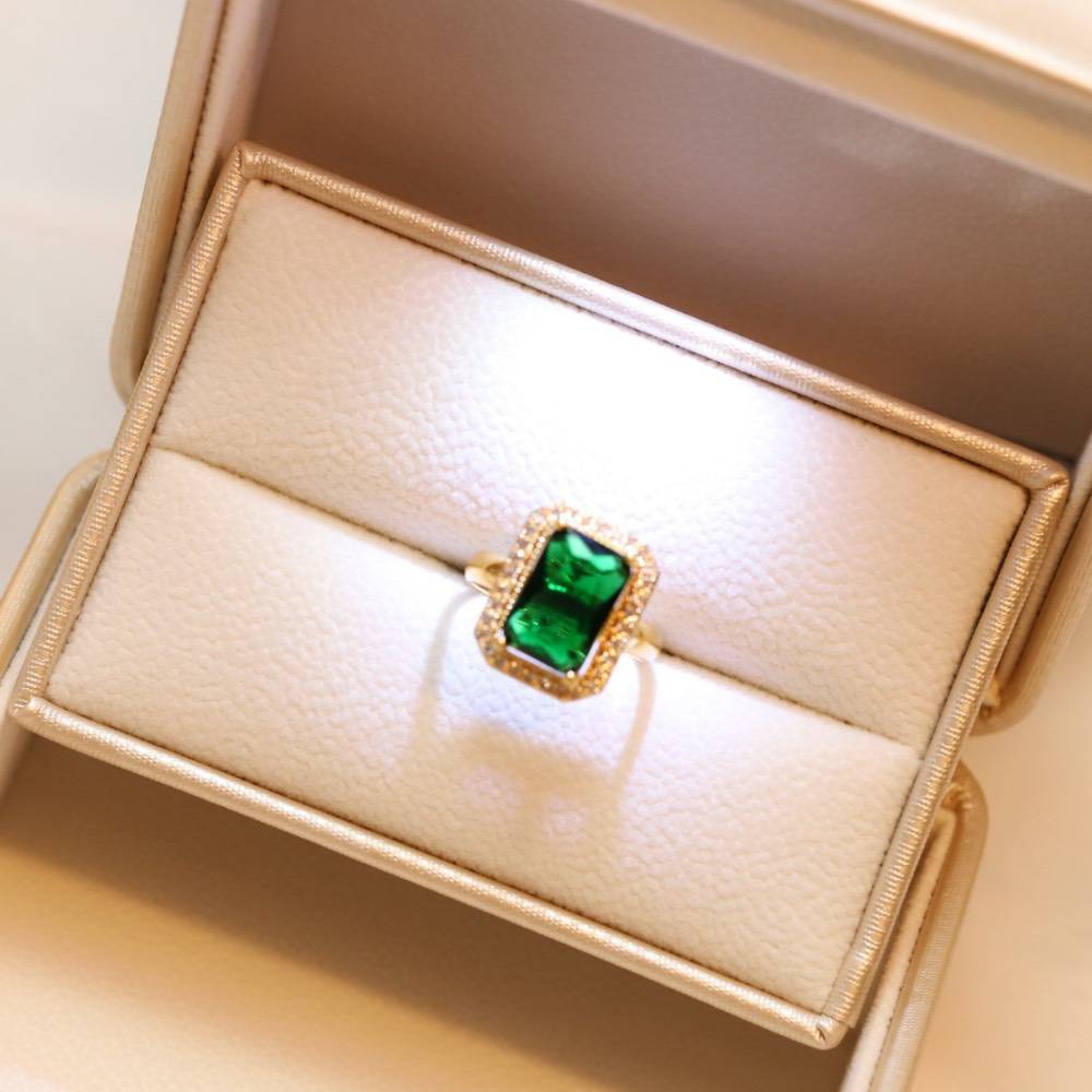 Rectangular Crystal Jewellery Set - Gold Plated Stainless Steel