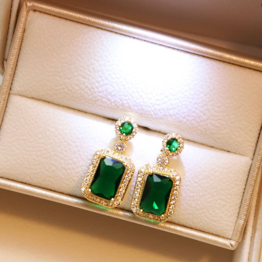 Rectangular Crystal Jewellery Set - Gold Plated Stainless Steel