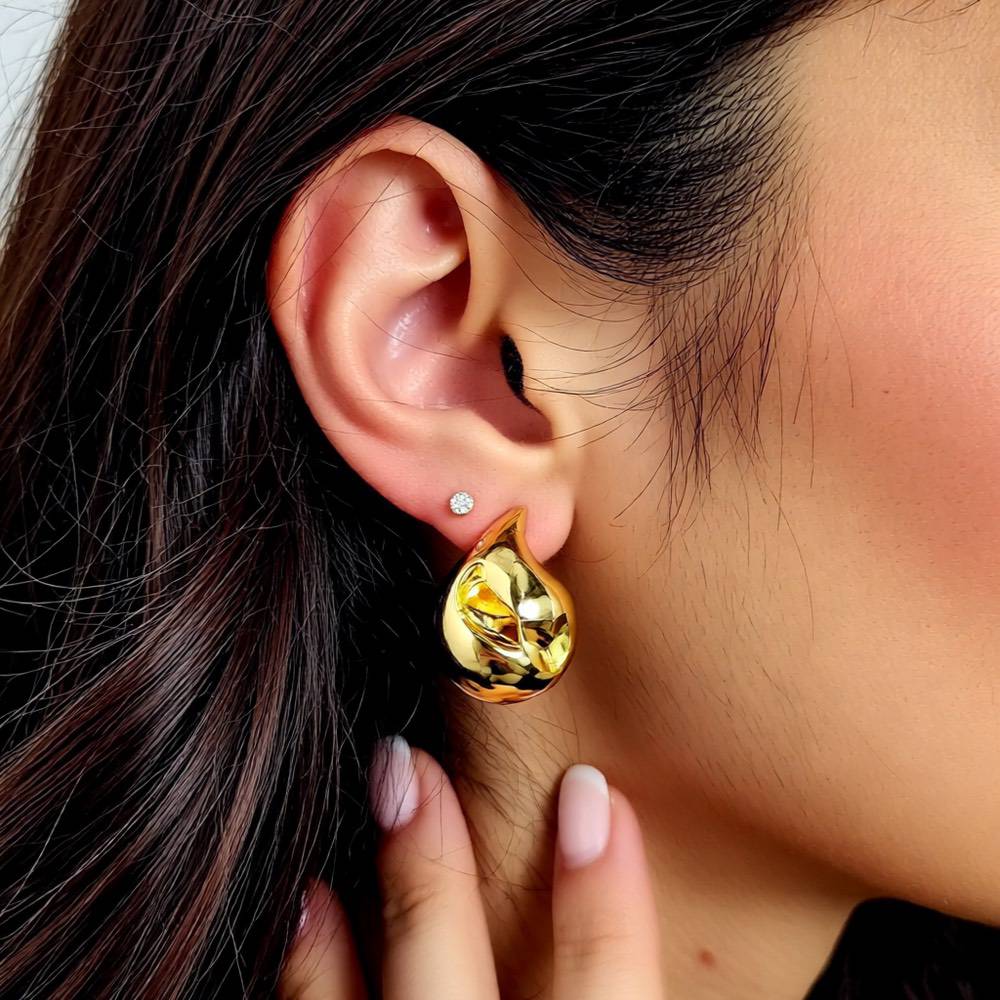 Retro Gold Water Droplet Stud Earrings - Plated Copper
