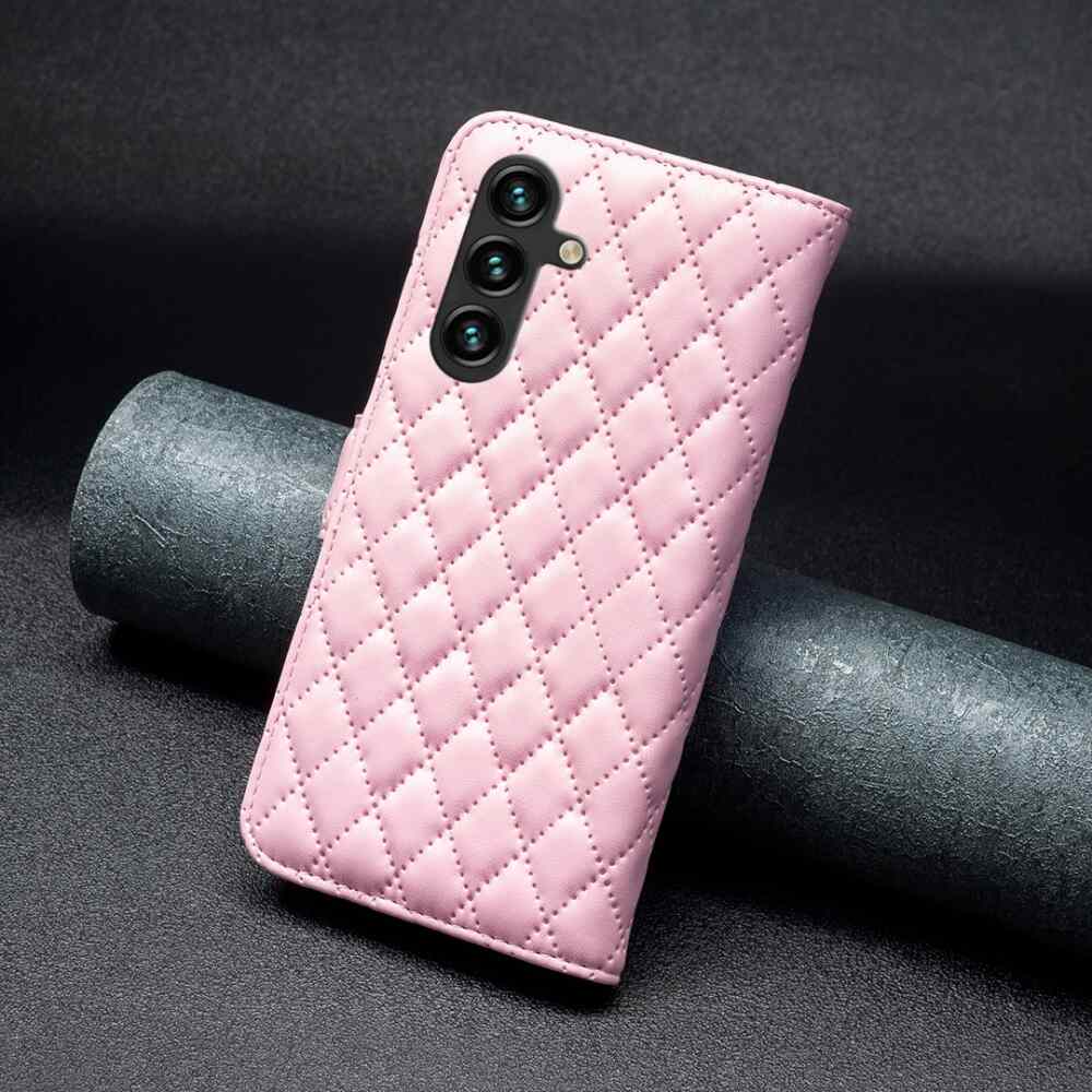 Samsung Galaxy A05s Case With Diamond Lattice PU Leather - Pink