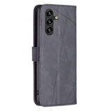 Samsung Galaxy A14 5G Case Magnetic Buckle Rhombus Texture - Black