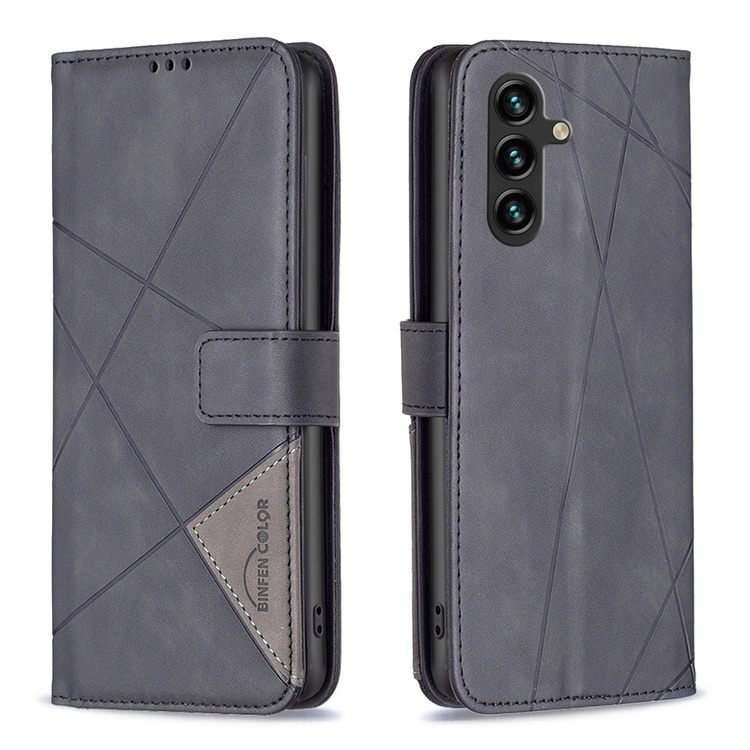 Samsung Galaxy A14 5G Case Magnetic Buckle Rhombus Texture - Black