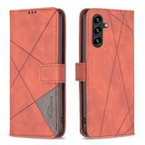 Samsung Galaxy A14 5G Case Magnetic Buckle Rhombus Texture - Brown