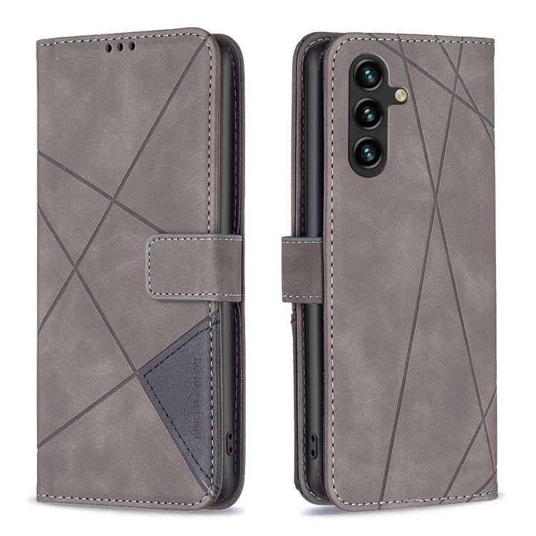 Samsung Galaxy A14 5G Case Magnetic Buckle Rhombus Texture - Grey