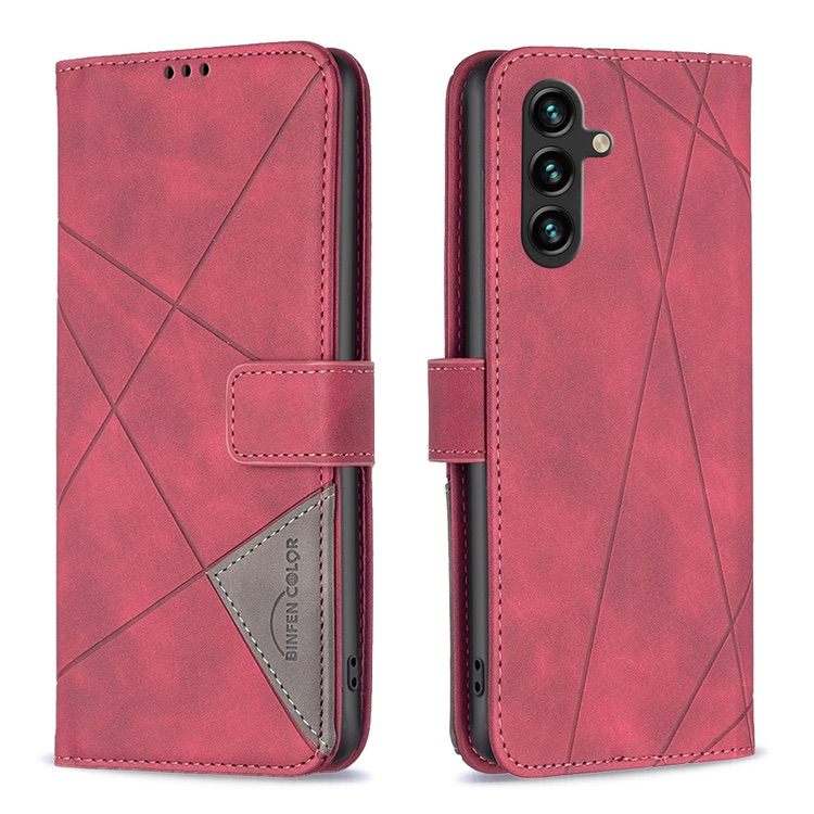 Samsung Galaxy A14 5G Case Magnetic Buckle Rhombus Texture - Red