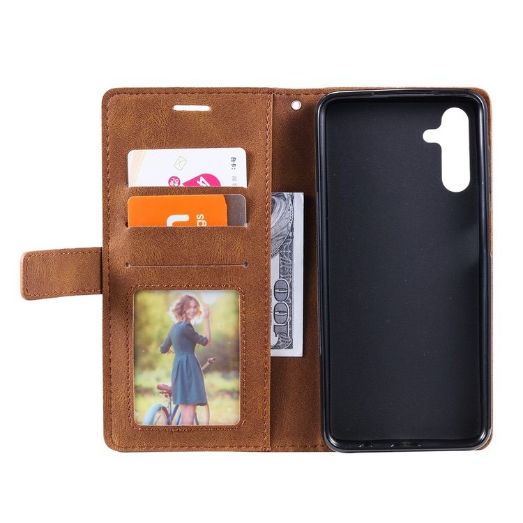 Samsung Galaxy A14 5G Case Skin Feel Splicing PU Leather - Brown