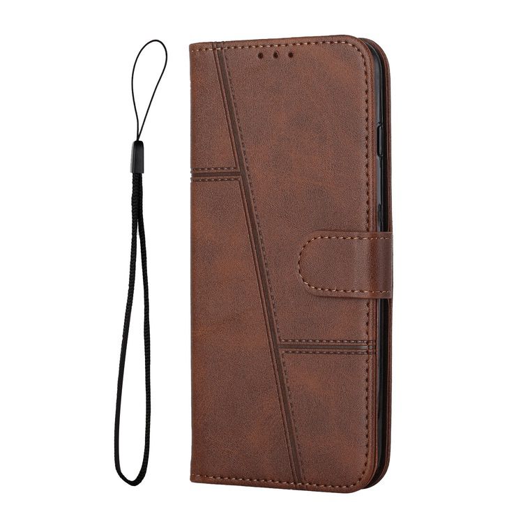 Samsung Galaxy A14 5G Case Stitching Calf Texture Secure Wallet - Dark Brown