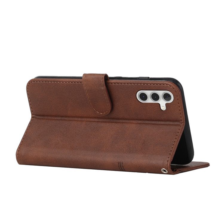 Samsung Galaxy A14 5G Case Stitching Calf Texture Secure Wallet - Dark Brown