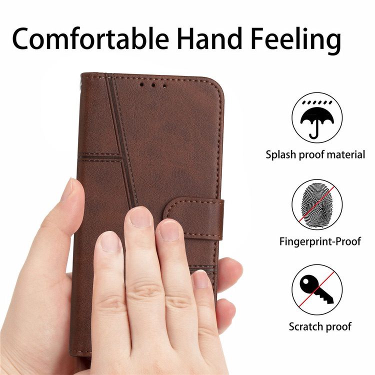 Samsung Galaxy A14 5G Case Stitching Calf Texture Secure Wallet - Dark Brown