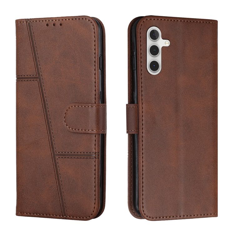 Samsung Galaxy A14 5G Case Stitching Calf Texture Secure Wallet - Dark Brown