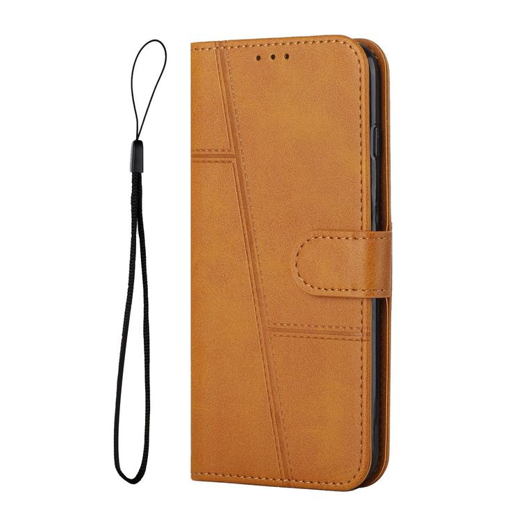 Samsung Galaxy A14 5G Case Stitching Calf Texture Secure Wallet - Brown