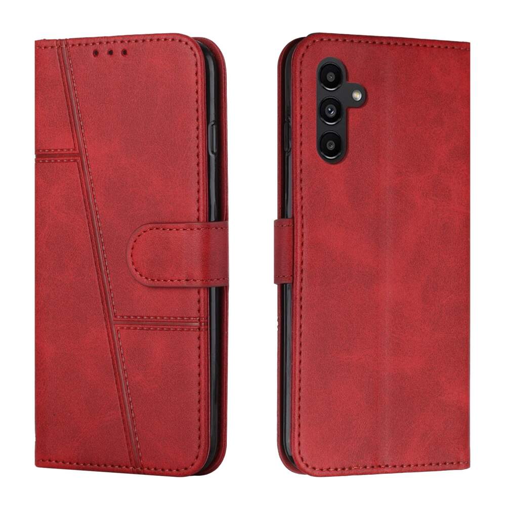 Samsung Galaxy A15 5G Case Stitching Calf Texture Leather - Red