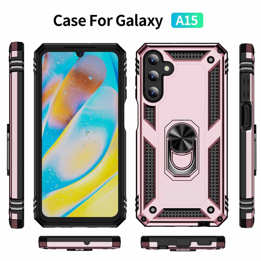Samsung Galaxy A15 5G Case With Metal Ring Holder - Rose Gold