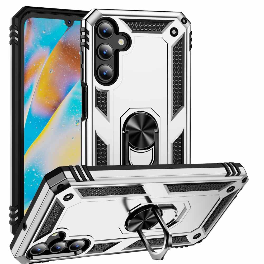 Samsung Galaxy A15 5G Case With Metal Ring Holder - Silver
