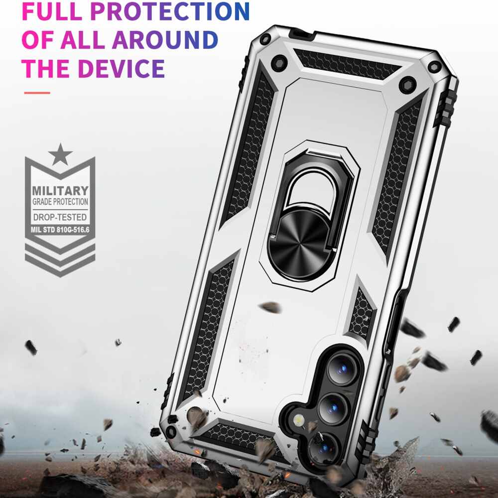 Samsung Galaxy A15 5G Case With Metal Ring Holder - Silver