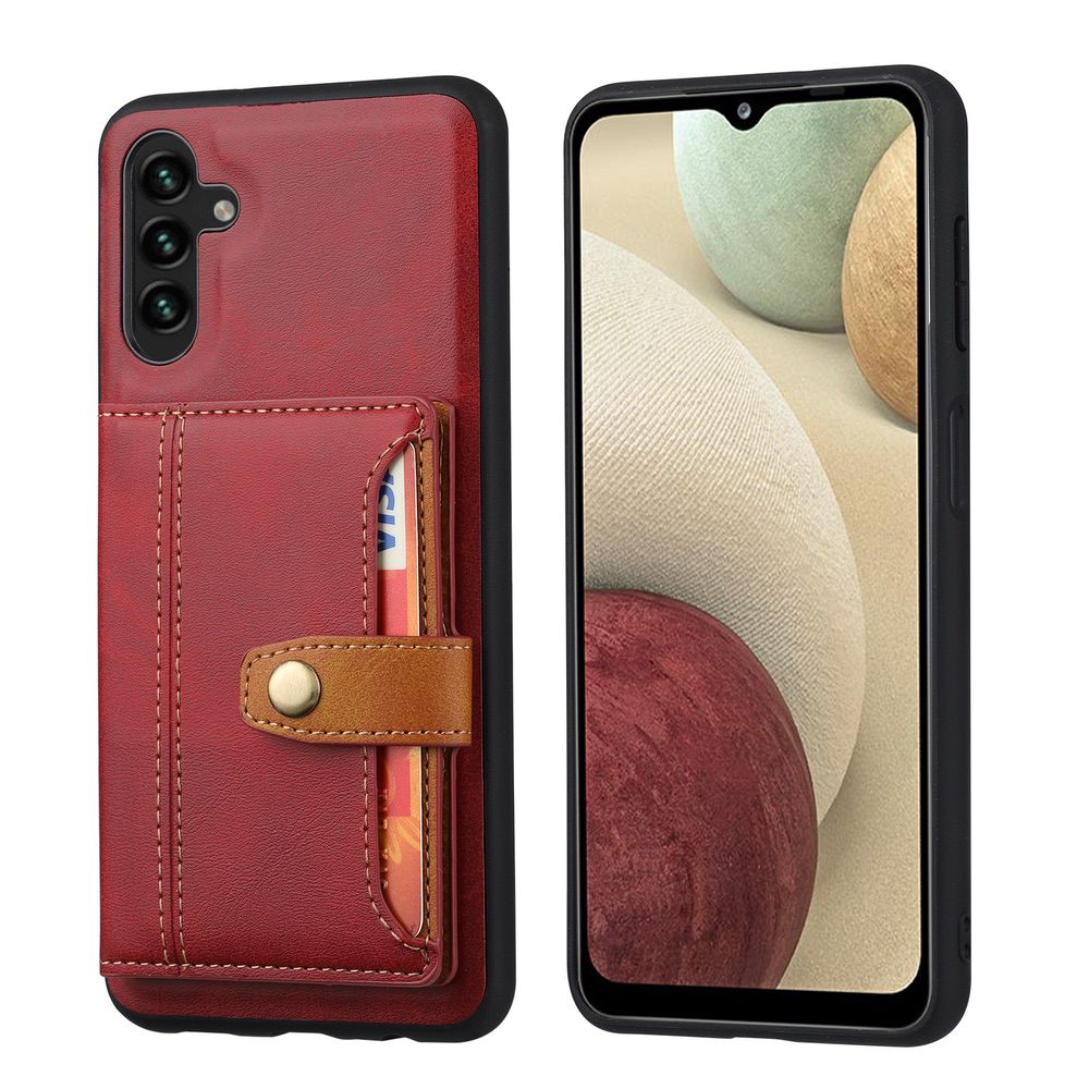 Samsung Galaxy A24 4G Case Calfskin Texture with 5 Card Slots - Red