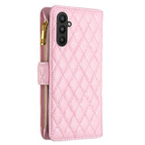 Samsung Galaxy A24 4G Case Diamond Lattice Zipper Wallet - Pink