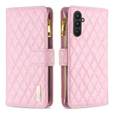 Samsung Galaxy A24 4G Case Diamond Lattice Zipper Wallet - Pink
