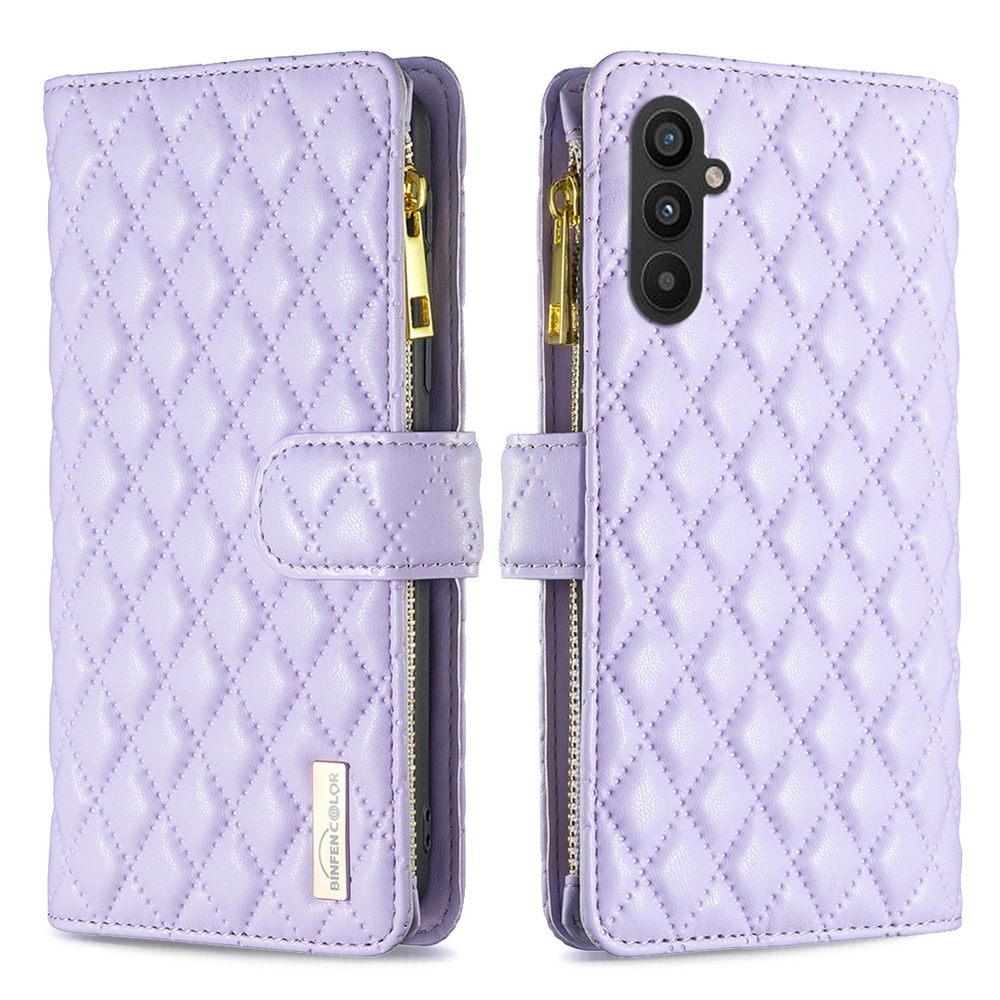 Samsung Galaxy A24 4G Case Diamond Lattice Zipper Wallet - Purple