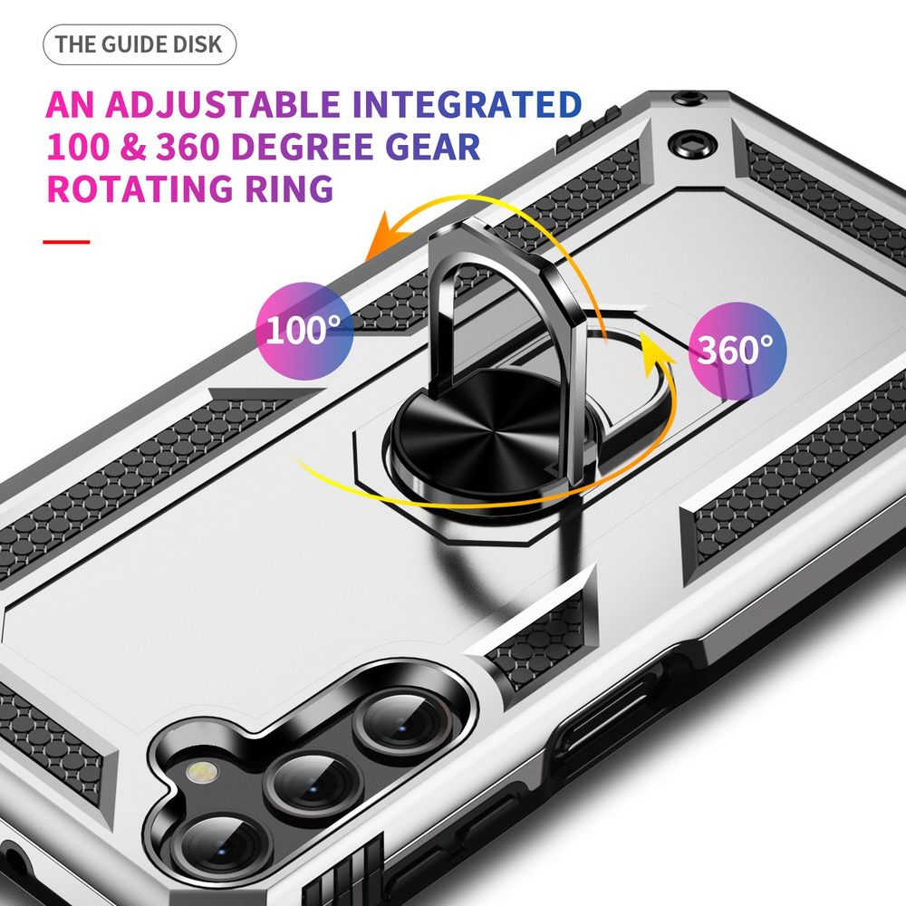 Samsung Galaxy A24 4G Case with Metal Ring Holder - Silver